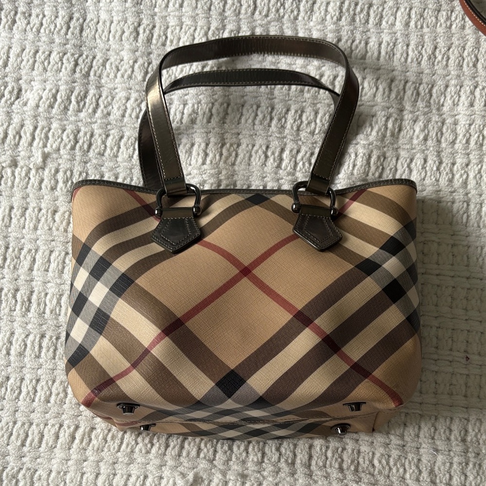 Burberry Beige and Black Checkered Tote